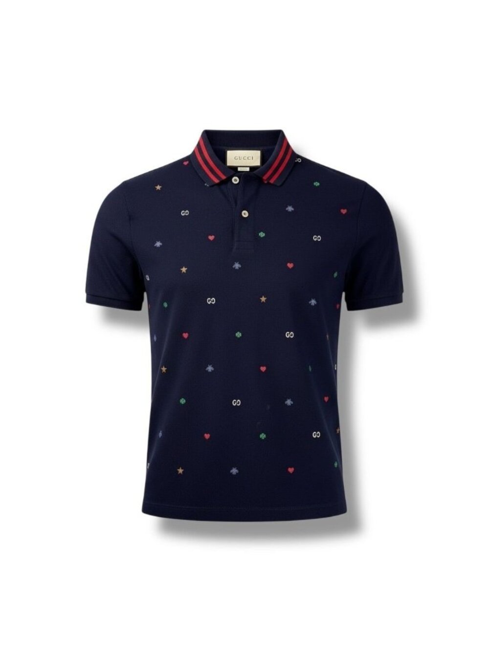 Gucci Polo Shirt Short Sleeve Embroidered All Over Pattern Bee Star